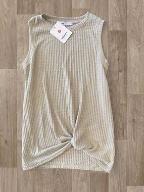 Miholl Cream Waffle Knit Twist-Front Tank